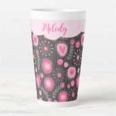 Whimsikalrosa graue Herzen und Blume Blumenname Milchtasse (Vorderseite)