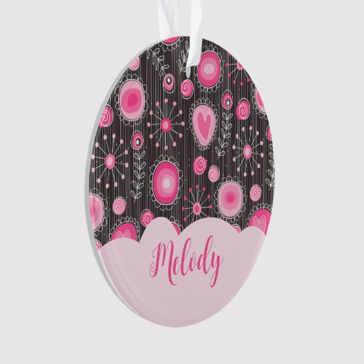 Whimsikalrosa graue Herzen und Blume Blumenname Ornament (Vorderseite)