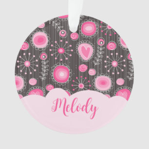 Whimsikalrosa graue Herzen und Blume Blumenname Ornament