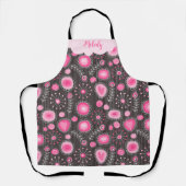 Whimsikalrosa graue Herzen und Blume Blumenname Schürze (Vorderseite)