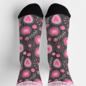 Whimsikalrosa graue Herzen und Blume Blumenname Socken (Oben)