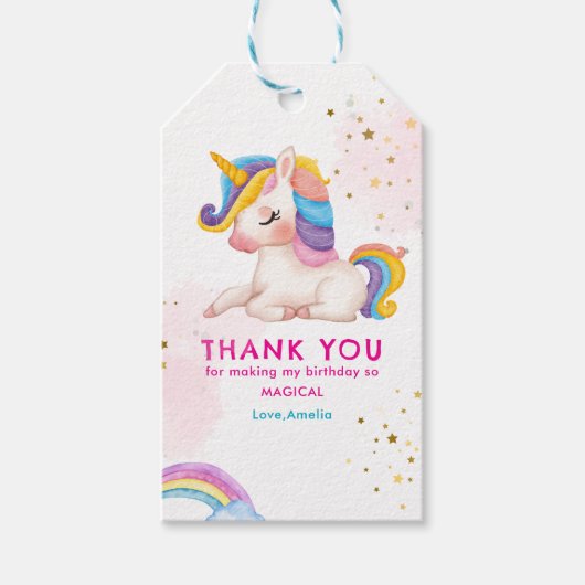 Whimsikalrosa Regenbogen einhorn 1. Geburtstag Par Geschenkanhänger (Vorderseite)