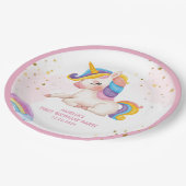 Whimsikalrosa Regenbogen einhorn 1. Geburtstag Par Pappteller (Schrägansicht)