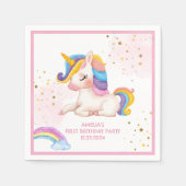 Whimsikalrosa Regenbogen einhorn 1. Geburtstag Par Serviette (Vorderseite)