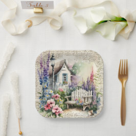 Whimsikanische Hütte Märchengebirge Blumengarten Pappteller