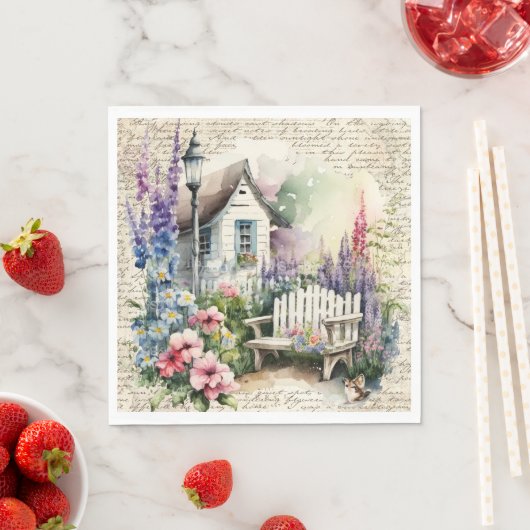 Whimsikanische Hütte Märchengebirge Blumengarten Serviette (Beispiel)