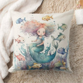 Whimsikäre Meerjungfrau Fischen Aquarell Kissen (Decke)