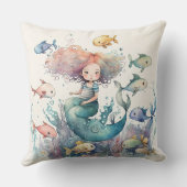 Whimsikäre Meerjungfrau Fischen Aquarell Kissen (Rückseite)