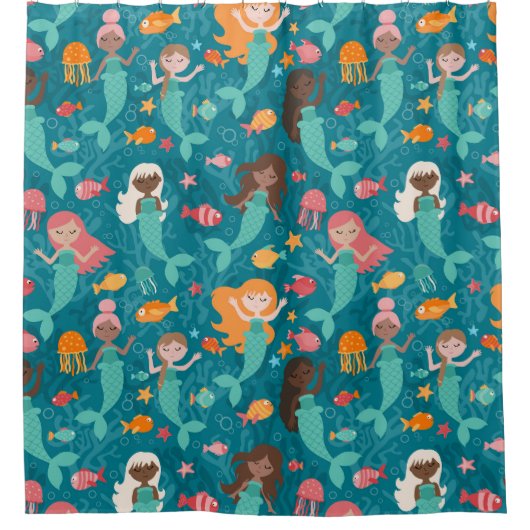 Whimsikäre Meerjungfrauen Aquamarin Duschvorhang (Vorderseite)