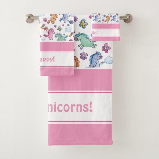 Whimsikäre Unicorns und helle Hübsche Blume Badhandtuch Set (Insitu)