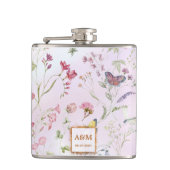 Whimsikäre Wildblume Hochzeit Vinyl Wrapped Flask Flachmann (Vorderseite)