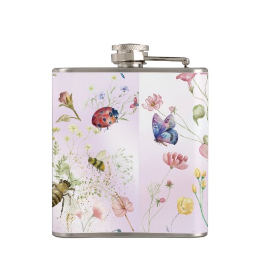 Whimsikäre Wildblume Hochzeit Vinyl Wrapped Flask Flachmann (Rückseite)