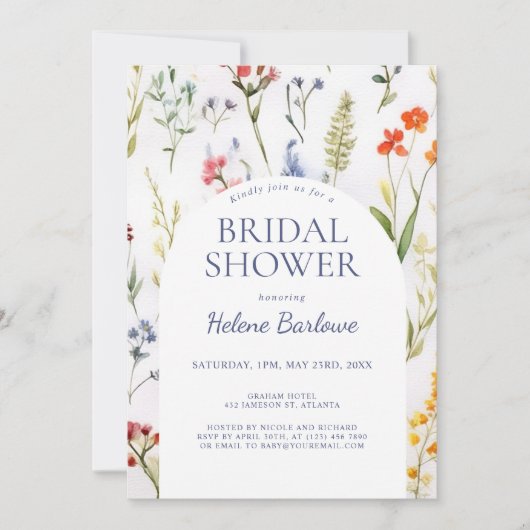 Whimsikäre Wildblume Wasserfarben Brautparty Einladung (Vorderseite)