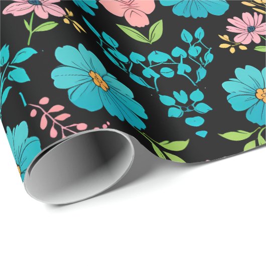 Whimsikblüten im Mitternachtschwarm Geschenkpapier (Rolleneckpunkt)