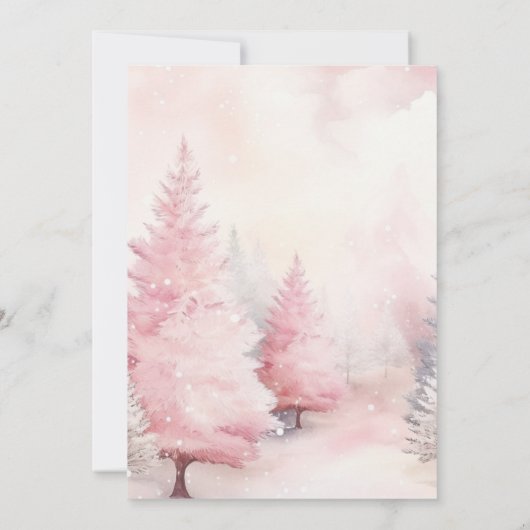 Whimsikel rosa Winterbäume Aquarelldusche Einladung (Rückseite)