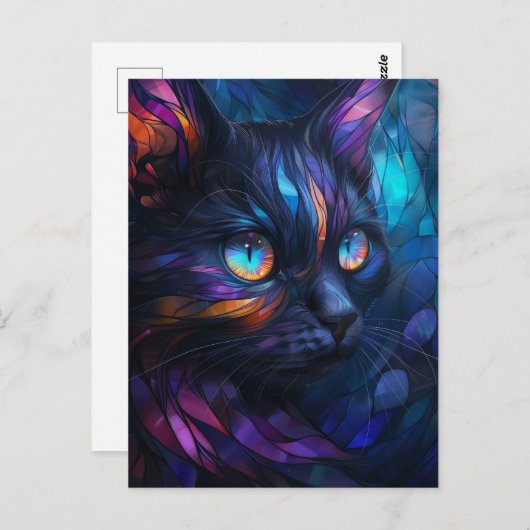 Whimsikerkatze und farbenfrohe Hartglaskatze Postkarte (Vorne/Hinten)