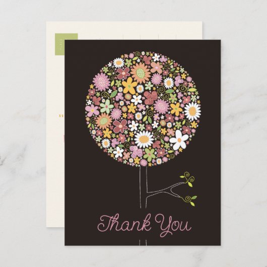 Whimsikfarbene Frühlingsblumen Pop Tree Birthda Ankündigungspostkarte (Vorne/Hinten)