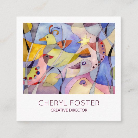 Whimsikfarbene Vögel Quadratische Visitenkarte (Vorderseite)