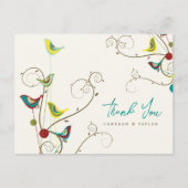 Whimsikfarbene Vögel und Wirbel Sommerhochzeit Postkarte (Vorderseite)