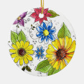 Whimsikfarbener Blumengarten Keramik Ornament (Vorne)