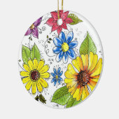 Whimsikfarbener Blumengarten Keramik Ornament (Links)