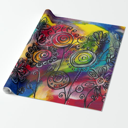 Whimsikfarbener Blumengarten Originelles Kunstwerk Geschenkpapier (Ungerollt)