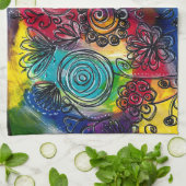 Whimsikfarbener Blumengarten Originelles Kunstwerk Geschirrtuch (Gefaltet)