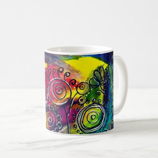 Whimsikfarbener Blumengarten Originelles Kunstwerk Kaffeetasse (VorderseiteRechts)