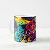 Whimsikfarbener Blumengarten Originelles Kunstwerk Kaffeetasse (Vorderseite Links)