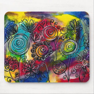 Whimsikfarbener Blumengarten Originelles Kunstwerk Mousepad