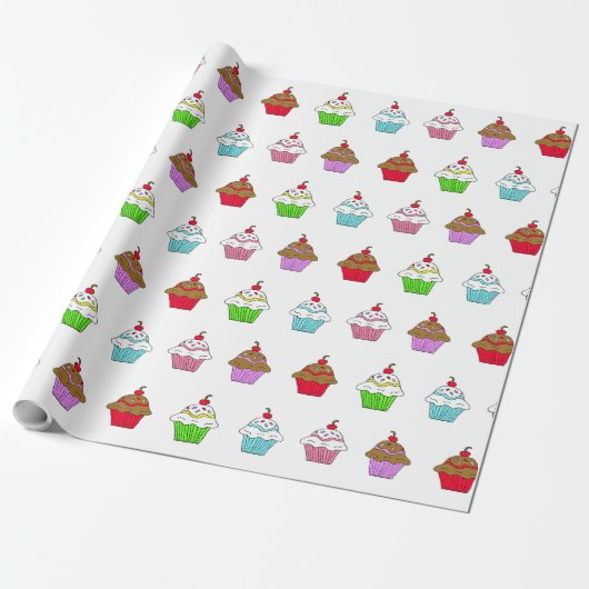 Whimsikfarbener Cupcake Geschenkpapier (Ungerollt)