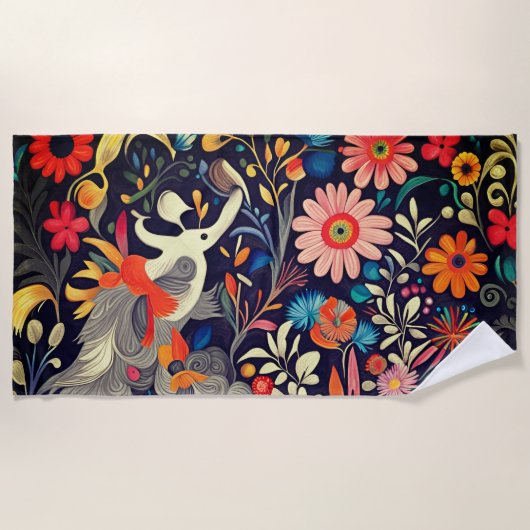 Whimsikfarbiges Otomi-Muster Strandtuch (Vorderseite)