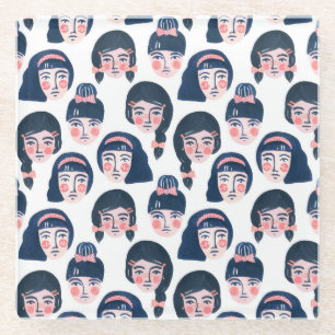 Whimsikfrauen: Cartoon Face Art Glasuntersetzer