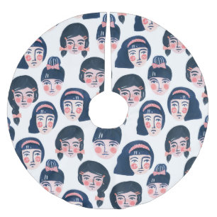 Whimsikfrauen: Cartoon Face Art Polyester Weihnachtsbaumdecke