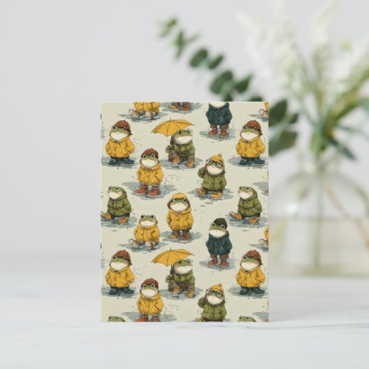 Whimsikfrösche im Raincoats-Muster Postkarte (Stehend Vorderseite)