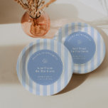 Whimsikhandgezeichnet letzte Toast auf dem Party d Pappteller<br><div class="desc">Modernes Design mit Retro-Stil. Fügen Sie Ihrem Junggeselinnen-Abschied mit den schicken,  blauen und weißen Tellern "Last Toast On The Coast" eine stilvolle Touch hinzu. Alle Farben (Streifen,  Hintergrundbogen,  Symbole und natürlich Schriftart) können von Ihnen aus dem Designwerkzeug aus bearbeitet werden.</div>