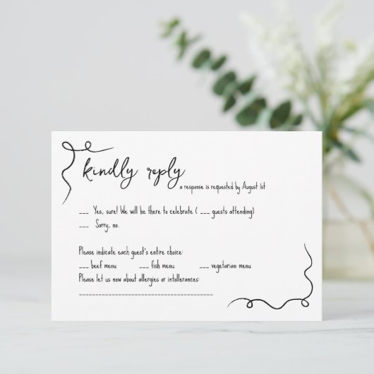 Whimsikhandgezeichnete RSVP-Karte für Hochzeiten Einladung (Stehend Vorderseite)
