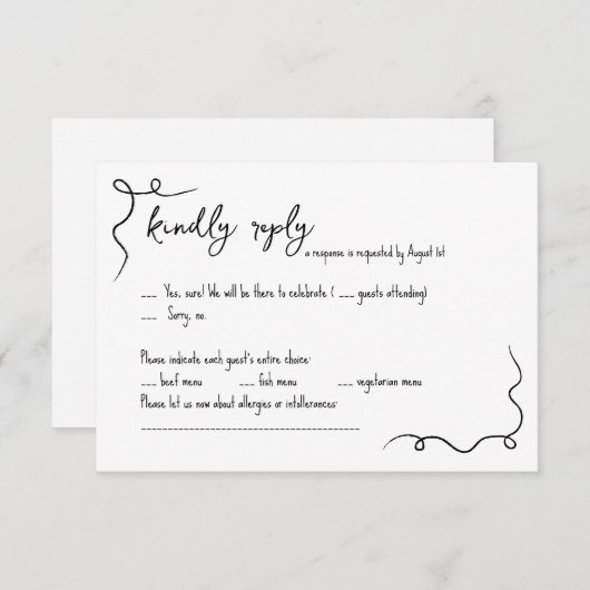 Whimsikhandgezeichnete RSVP-Karte für Hochzeiten Einladung (Vorne/Hinten)