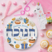 Whimsikhebräisch Hanukkah Dreidel Menorah & Donuts Pappteller (Party)