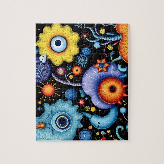 Whimsikische Alien Garten - farbenfrohe kosmische Puzzle (Vertikal)