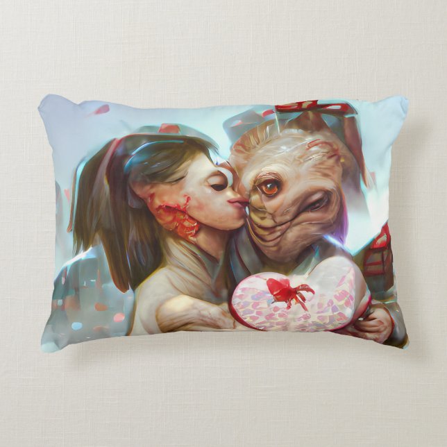 Whimsikische Alien Romance Dekokissen (Vorderseite)