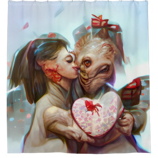 Whimsikische Alien Romance Duschvorhang (Vorderseite)