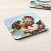 Whimsikische Alien Romance Getränkeuntersetzer (Linke Seite)