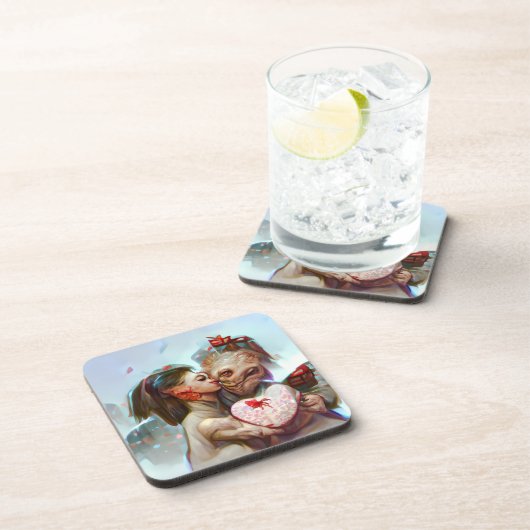 Whimsikische Alien Romance Getränkeuntersetzer (Rechte Seite)