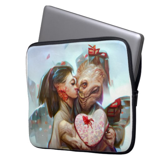 Whimsikische Alien Romance Laptopschutzhülle (Vorderseite Links)