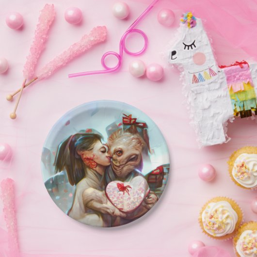 Whimsikische Alien Romance Pappteller (Party)