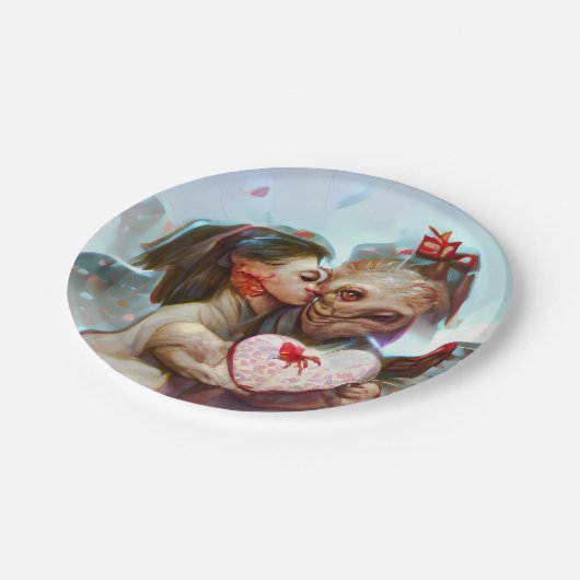 Whimsikische Alien Romance Pappteller (Schrägansicht)