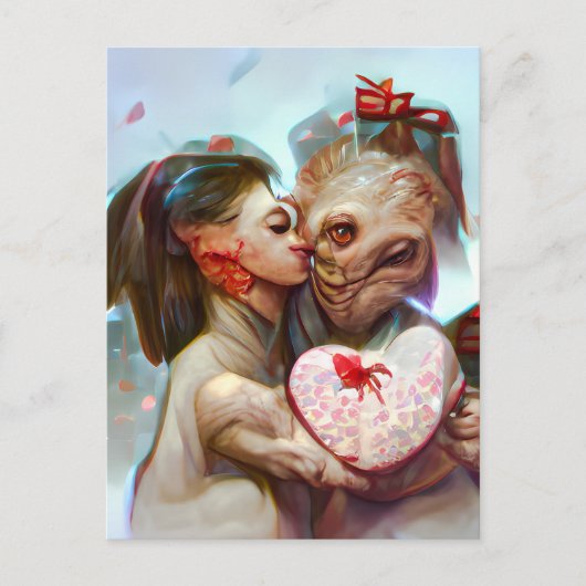 Whimsikische Alien Romance Postkarte (Vorderseite)