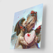 Whimsikische Alien Romance Quadratische Wanduhr (Winkel)