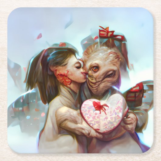 Whimsikische Alien Romance Rechteckiger Pappuntersetzer (Vorderseite)